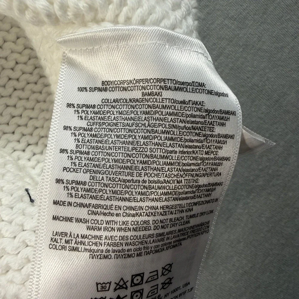 Brooks Brothers Mens Supima Cotton Full Zip Sweater White Shaker Knit Mock Neck